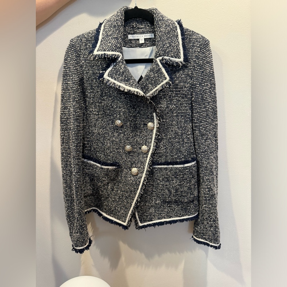Veronica Beard Navy and White Tweed Blazer